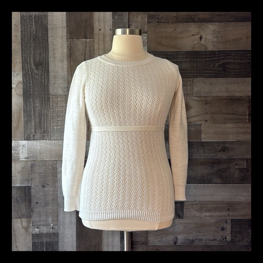 Liz Lange Maternity cream silver knit sweater small angelic neutral pregnancy